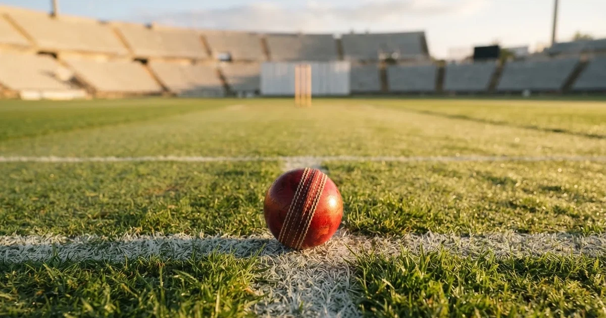 Un balón en el punto central de un campo de césped a la luz de la mañana